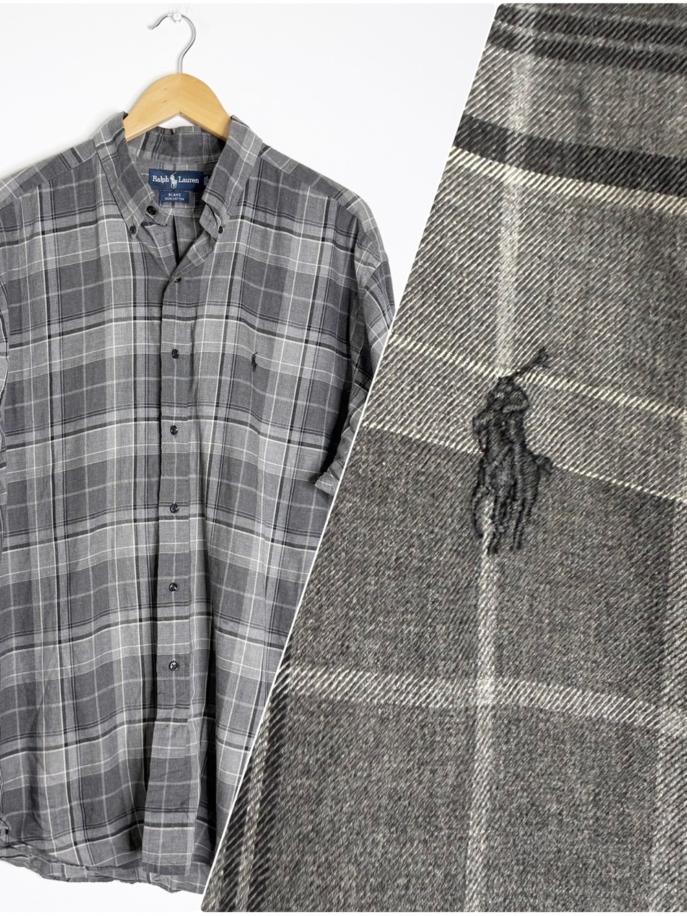 Ralph Lauren Blake Men’s XL Gray Plaid 100% Cotton Button Up Shirt